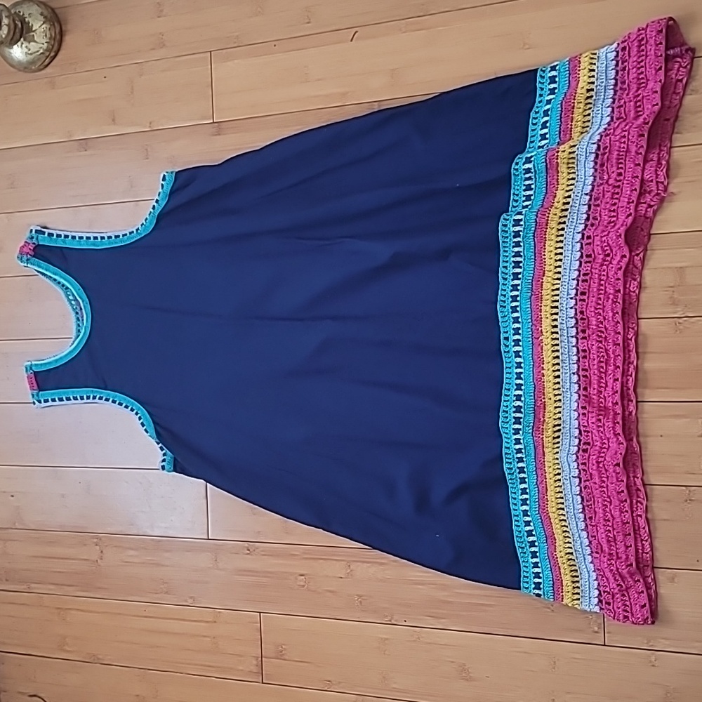 Anthropologie Sleeveless Boho Crochet Vibrant Color Block Dress SZ M